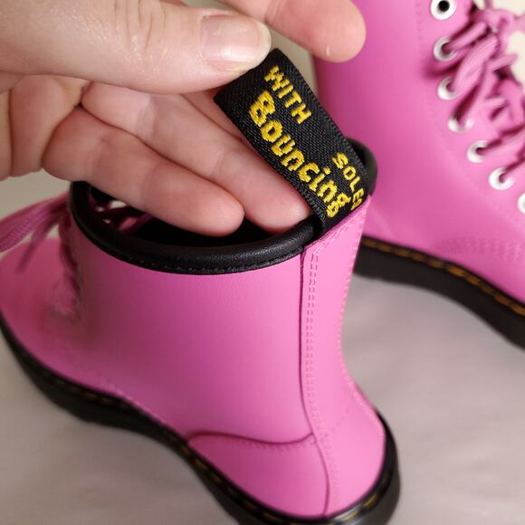 NEW Dr. Martens Zavala Pink Unisex Combat Boots 8 Eye Laceup Booties - Picture 6 of 13